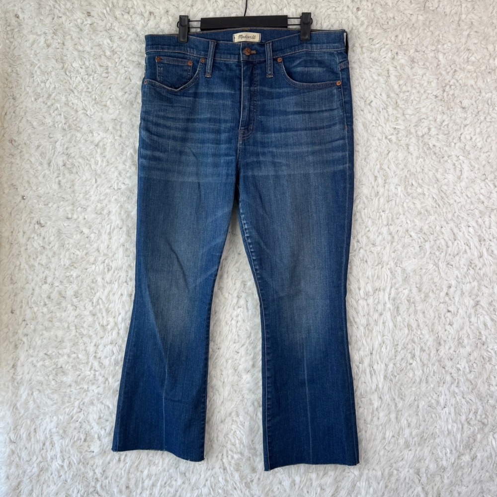 Madewell Cali Demi Boot Jeans Medium Wash High Rise Raw Hem Size 31 Stretch boho - Picture 2 of 10